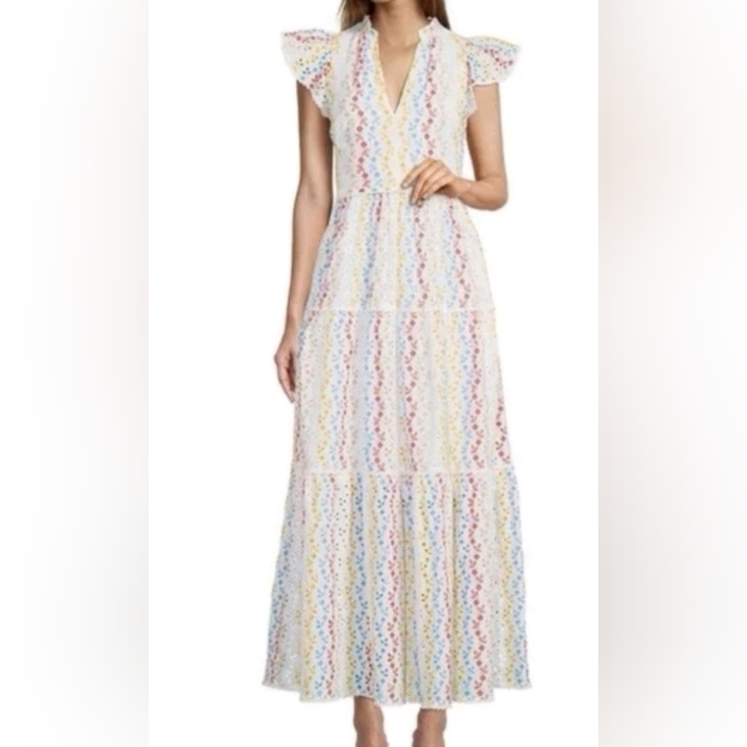 Antonio Melani Cut-Work Embroidery Tiered Maxi Dress, V-Neck, Inside Pocket, S:4